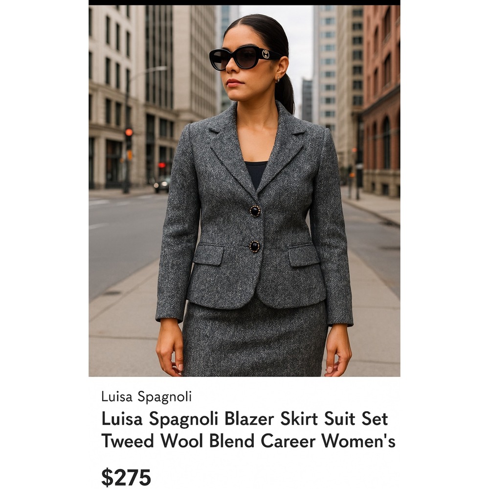 Luisa Spagnoli Blazer Skirt Suit Set‎ Tweed Wool Blend Career Women's